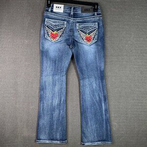 Sky Womens Size 7/8 Blue Low-Rise Bootcut Denim Jeans Embroidered Back Pockets
